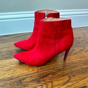 Red suede ankle boots!